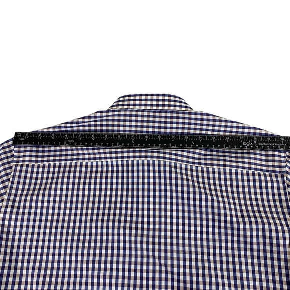Alfani Mens Button Up Shirt Size XL 17 34/35 Fitted Performance Navy Tan Check - Picture 14 of 15